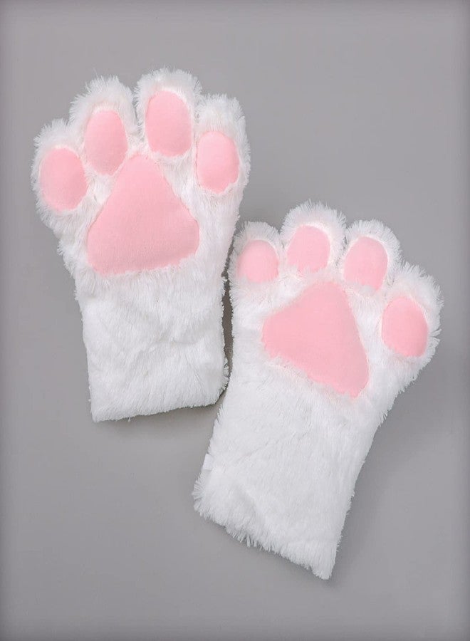 Fxaelian Cosplay Animal Cat Wolf Dog Fox Paws Claws Gloves Mittens Halloween Christmas Cosplay Party Costume Accessories A White - Image 2